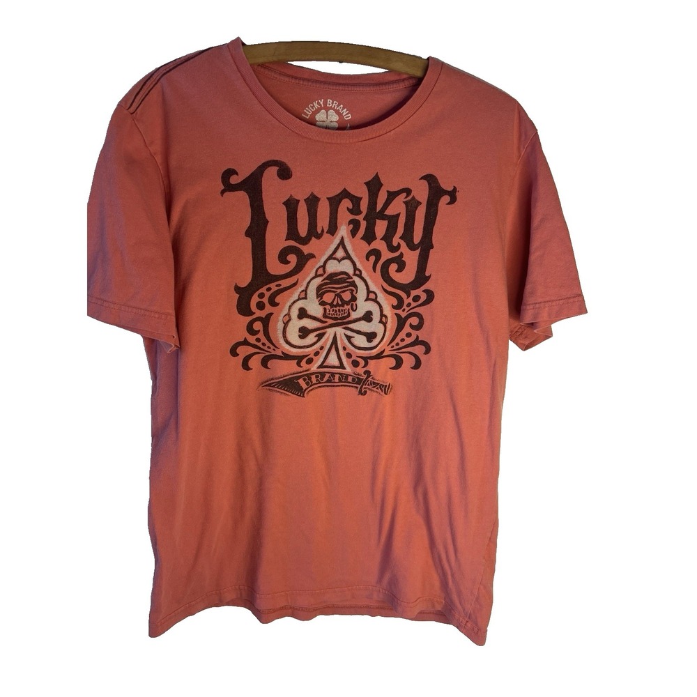 Vintage Y2K Faded Red Lucky Brand Shirt Men L Graphic Punk Skate‎ Grunge